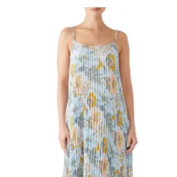 VINCE Marine Garden Pleated Cami Dress size medium - Picture 2 of 14